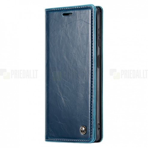 Samsung Galaxy A14 5G (SM-A146B) „CaseMe“ Leather solidus atverčiamas mėlynas odinis dėklas - knygutė