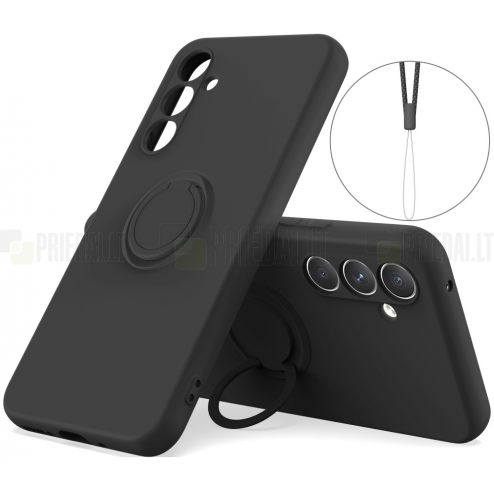 Samsung Galaxy A15 "Dechen" Ring Kickstand kieto silikono (TPU) dėklas - juodas