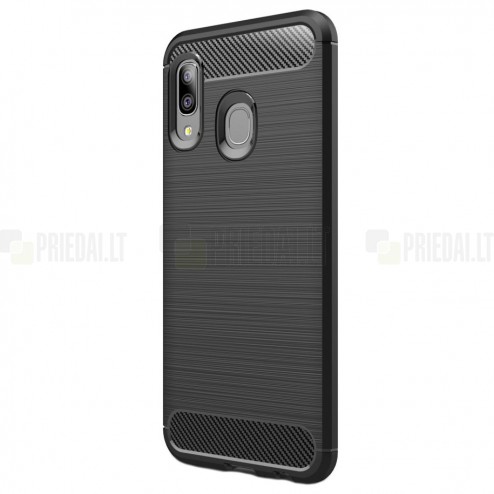 Samsung Galaxy A20e (A202F) „Carbon“ kieto silikono TPU juodas dėklas - nugarėlė