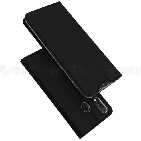 „Dux Ducis“ Skin serijos Samsung Galaxy A20e (A202F) juodas odinis atverčiamas dėkla