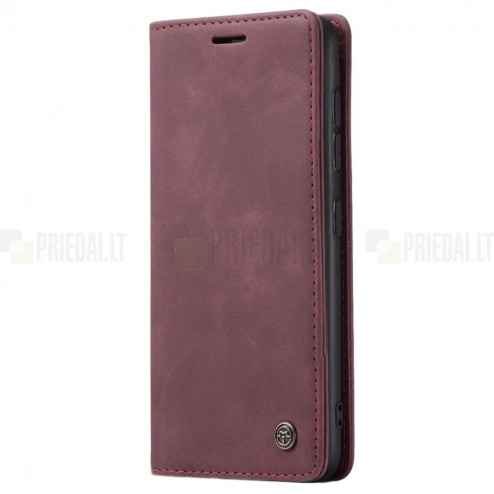 Samsung Galaxy A21s (A217) CaseMe Retro solidus atverčiamas bordo odinis dėklas - knygutė