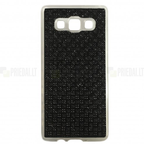 Samsung Galaxy A3 (A500) Glitter kieto silikono (TPU) juodas dėklas - nugarėlė