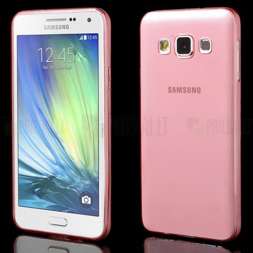 Samsung Galaxy A3 skaidrus (permatomas) kieto silikono TPU ploniausias pasaulyje raudonas dėklas