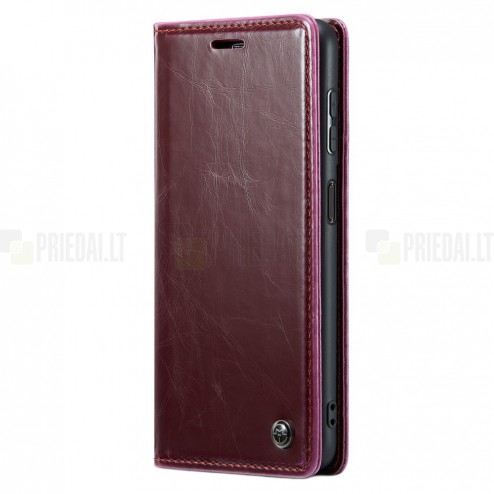 Samsung Galaxy A34 5G (SM-A346E) „CaseMe“ Leather solidus atverčiamas bordo odinis dėklas - knygutė