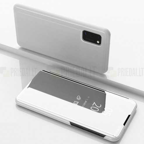 Samsung Galaxy A41 (A415F) plastikinis atverčiamas sidabrinis dėklas
