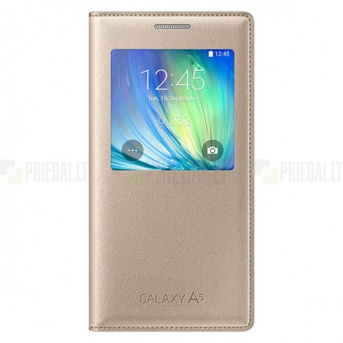 Samsung Galaxy A5 S View Cover atverčiamas auksinis odinis dėklas