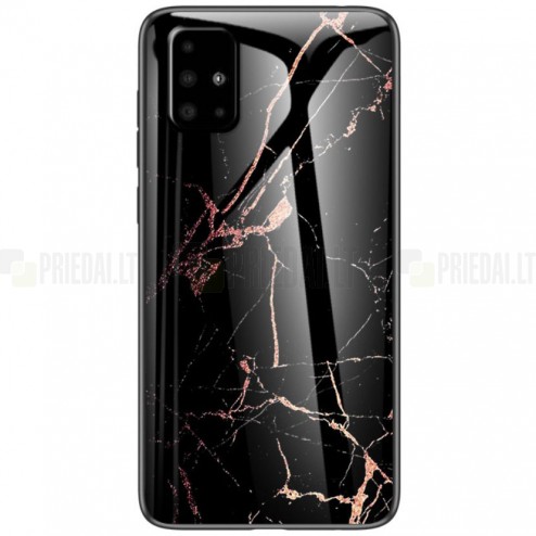 Samsung Galaxy A51 „Marble“ kieto silikono TPU juodas (auksinis) dėklas - nugarėlė