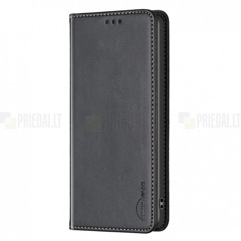 Samsung Galaxy A53 5G (SM-A536B) Binfen atverčiamas juodas odinis dėklas - piniginė