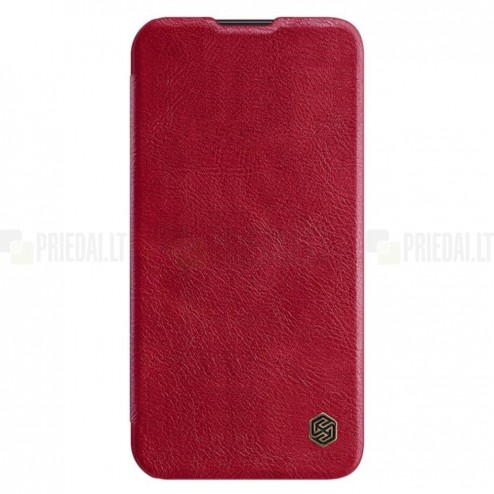Samsung Galaxy A54 (SM-A546B) prabangus Nillkin Qin Pro serijos raudonas odinis atverčiamas dėklas - knygutė