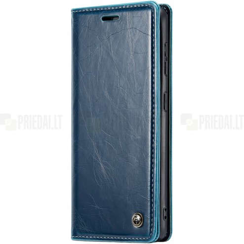 Samsung Galaxy A55 5G (SM-A556) CaseMe Leather solidus atverčiamas mėlynas odinis dėklas - knygutė