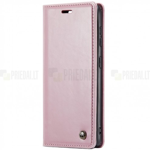 Samsung Galaxy A55 5G (SM-A556) CaseMe Leather solidus atverčiamas rožinis odinis dėklas - knygutė