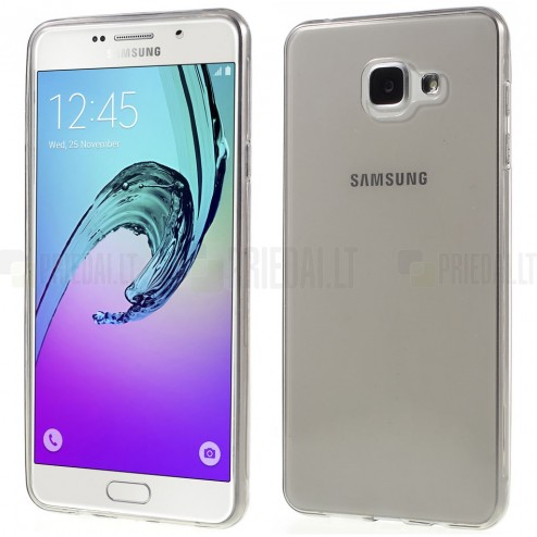 Samsung Galaxy A7 2016 (A710) skaidrus (permatomas) kieto silikono TPU ploniausias pasaulyje pilkas dėklas