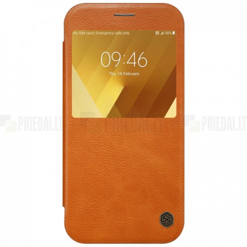 Prabangus „Nillkin“ Qin serijos rudas odinis atverčiamas Samsung Galaxy A7 (2017) A720 dėklas - knygutė