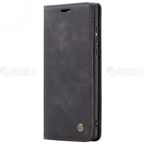 Samsung Galaxy A71 (A715) CaseMe Retro solidus atverčiamas juodas odinis dėklas - knygutė