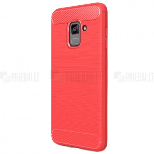 Samsung Galaxy A8 2018 (A530F) „Carbon“ kieto silikono TPU raudonas dėklas - nugarėlė