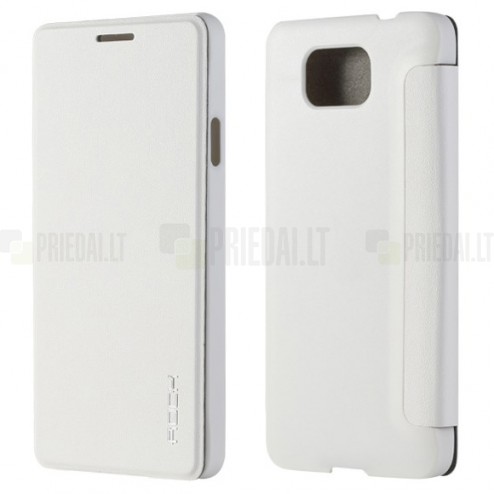 Rock Uni atverčiamas Samsung Galaxy Alpha G850 baltas odinis dėklas