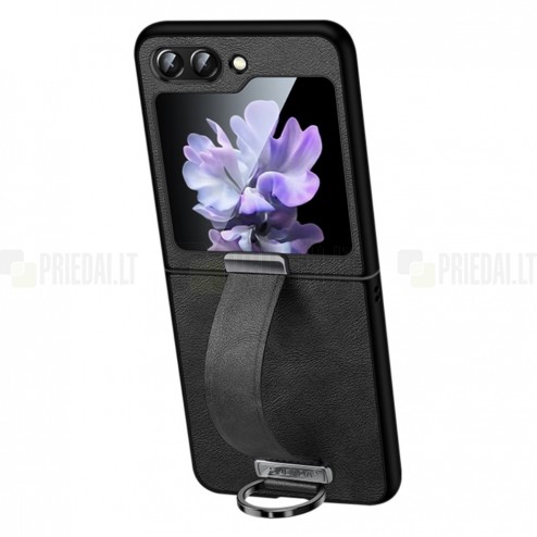 „Sulada“ Leather Kickstand Samsung Galaxy Flip5 5G (SM-F731B) juodas odinis dėklas - nugarėlė