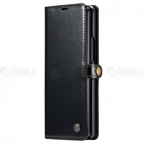 Samsung Galaxy Fold5 5G (SM-F946B) „CaseMe“ Leather solidus atverčiamas juodas odinis dėklas - knygutė