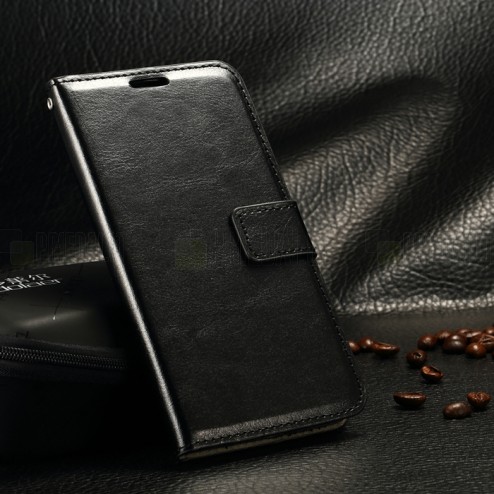 Samsung Galaxy J1 Ace (J110) atverčiamas juodas odinis dėklas - piniginė