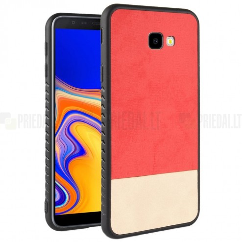 „Bi-Color“ Splicing Samsung Galaxy J4+ (J400F) raudonas, smėlio spalvos odinis dėklas