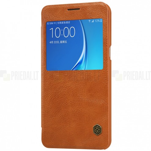 Prabangus „Nillkin“ Qin serijos rudas odinis atverčiamas Samsung Galaxy J5 2016 (J510) dėklas 