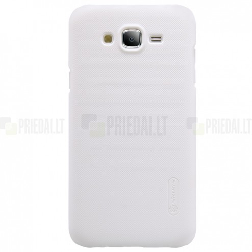 Samsung Galaxy J5 (J500) Nillkin Frosted Shield baltas plastikinis dėklas + apsauginė ekrano plėvelė