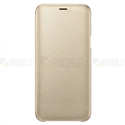 Samsung Galaxy J6 2018 (J600) originalus Wallet Cover atverčiamas auksinis odinis dėklas - piniginė