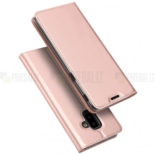 „Dux Ducis“ Skin serijos Samsung Galaxy J6+ 2018 (J610) rožinis odinis atverčiamas dėklas