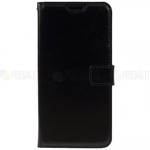 Samsung Galaxy J6+ 2018 (J610) atverčiamas juodas odinis dėklas - piniginė