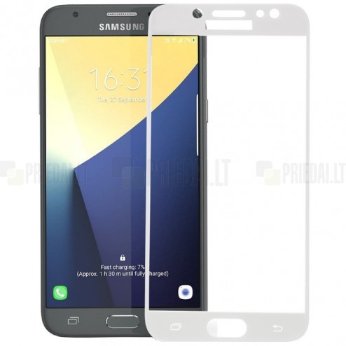 Samsung Galaxy J7 2017 (J730) „Calans“ 9H Tempered Glass sustiprintos apsaugos baltas pilnai dengiantis apsauginis ekrano stiklas 0,2 mm