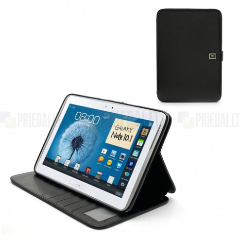 Atverčiamas juodas odinis Samsung Galaxy Note 10.1 N8000 (N8010) dėklas (dėkliukas) - piniginė