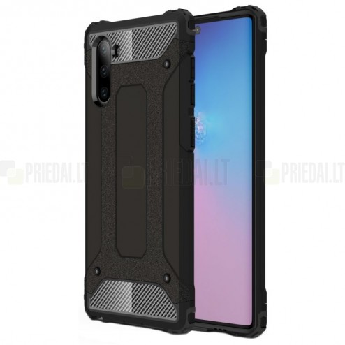 Sustiprintos apsaugos Samsung Galaxy Note 10 (N970F) juodas kieto silikono (TPU) ir plastiko dėklas 