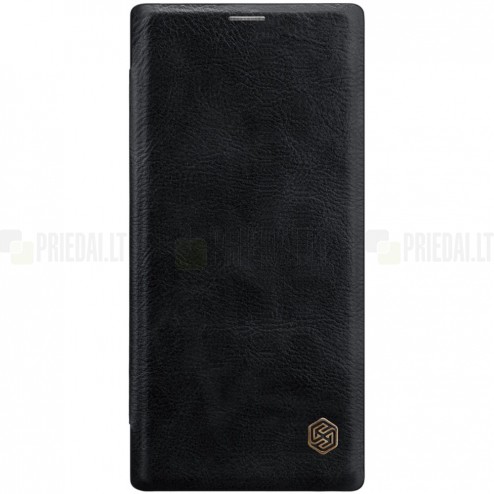 Prabangus „Nillkin“ Qin serijos juodas odinis atverčiamas Samsung Galaxy Note 10 (N970F) dėklas