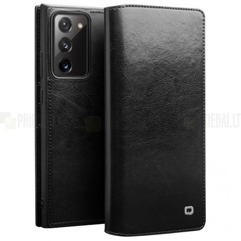 Samsung Galaxy Note 20 (N980F) „QIALINO“ atverčiamas juodas odinis dėklas - knygutė
