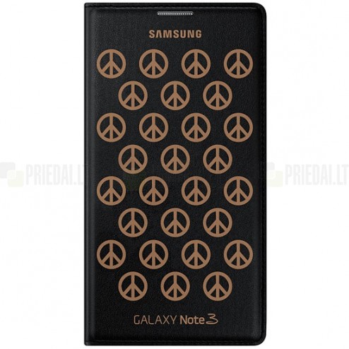 Samsung Galaxy Note 3 (N9005, N9002, N9000) originalus Moschino Flip Wallet atverčiamas juodas odinis dėklas