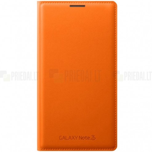 Samsung Galaxy Note 3 (N9005, N9002, N9000) originalus Flip Wallet atverčiamas oranžinis odinis dėklas