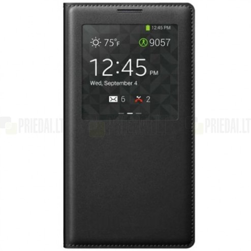Samsung Galaxy Note 3 (N9005, N9002, N9000) juodas odinis atverčiamas „Smart Window“ dėklas su langeliu