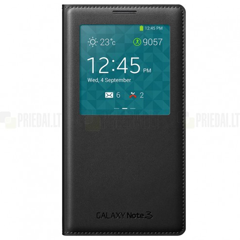Samsung Galaxy Note 3 S View Cover atverčiamas juodas odinis dėklas