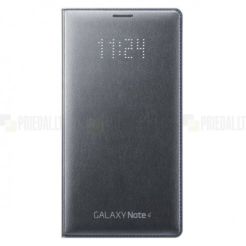 Samsung Galaxy Note 4 N910 originalus LED Flip Cover atverčiamas juodas (Charcoal grey) odinis dėklas