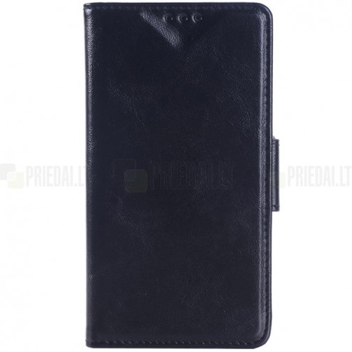Samsung Galaxy Note 4 (N910) atverčiamas juodas odinis dėklas - piniginė