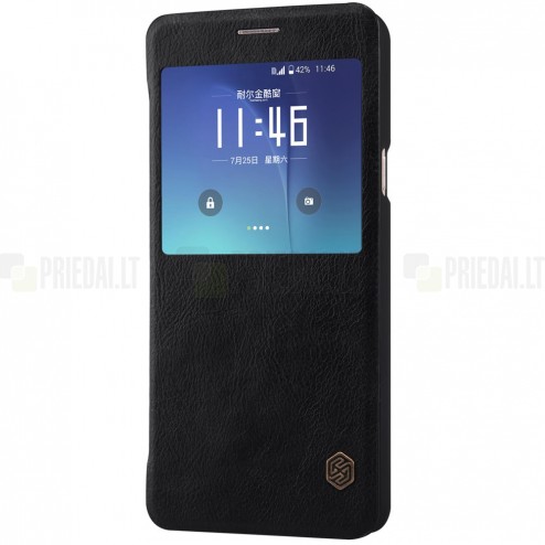 Prabangus „Nillkin“ Qin serijos juodas odinis atverčiamas Samsung Galaxy Note 5 (N920) dėklas