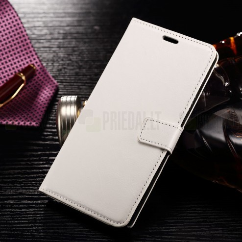 Samsung Galaxy Note 7 (N930) atverčiamas baltas odinis dėklas - piniginė