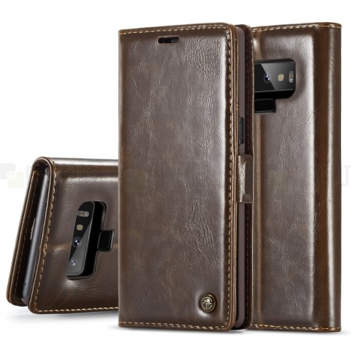 Samsung Galaxy Note 9 (N960F) „CaseMe“ solidus atverčiamas tamsiaia rudas odinis dėklas - knygutė