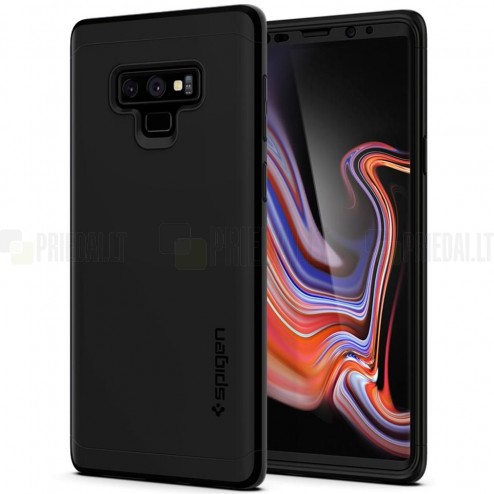 „Spigen“ Thin Fit 360 plastikinis Samsung Galaxy Note 9 (N960F) telefonams juodas dėklas - nugarėlė + apsauginis ekrano stiklas