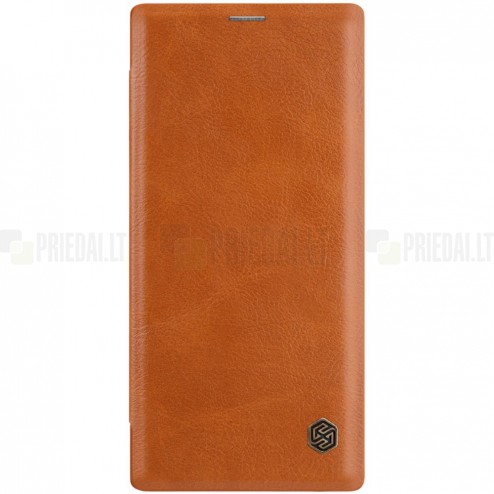 Prabangus „Nillkin“ Qin serijos rudas odinis atverčiamas Samsung Galaxy Note 10+ (N975F) dėklas
