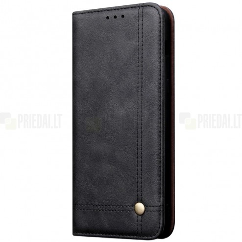 „Deluxe“ atverčiamas juodas odinis Samsung Galaxy S10+ (G975) dėklas - knygutė