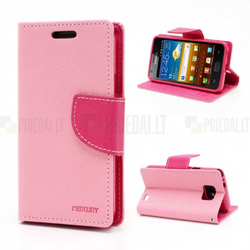 „Mercury“ Samsung Galaxy S2 rožinis odinis atverčiamas dėklas - piniginė