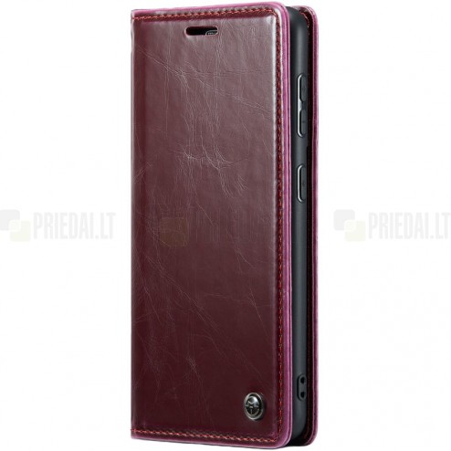 Samsung Galaxy S20 FE CaseMe Leather solidus atverčiamas bordo odinis dėklas - knygutė