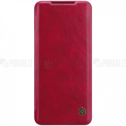 Samsung Galaxy S20 (G980) prabangus Nillkin Qin serijos raudonas odinis atverčiamas dėklas - knygutė