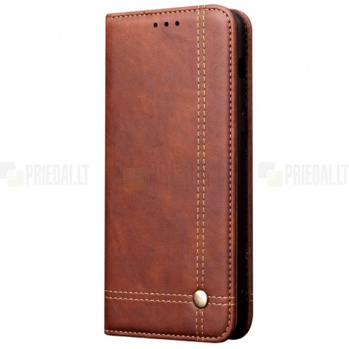Deluxe atverčiamas tamsiai rudas odinis Samsung Galaxy S20 Ultra (G988) dėklas - knygutė